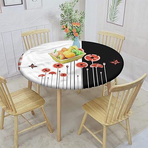 Vista 16 de Mantel redondo abstracto ajustado con borde elástico, estampado de flores, estampado tradicional, de poliéster, se adapta a mesa redonda de 36