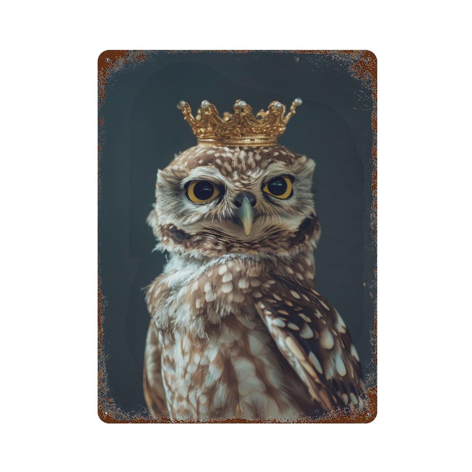 Owl Bird Cute King Retro Metal Sign 15.7"x11.8", Classic Wall Plaque for Garage, Pub Or Kitchen