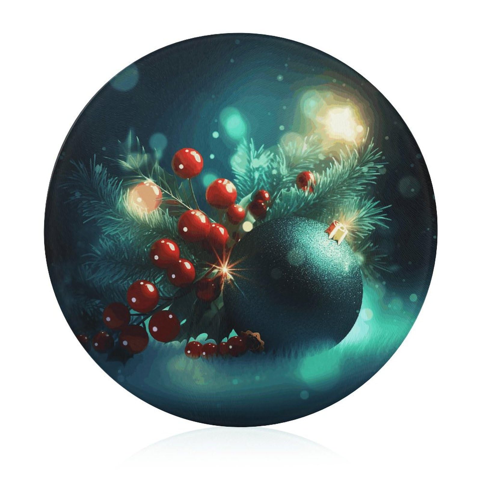 Planche à découper ronde de Noël anti-odeur en verre durable
