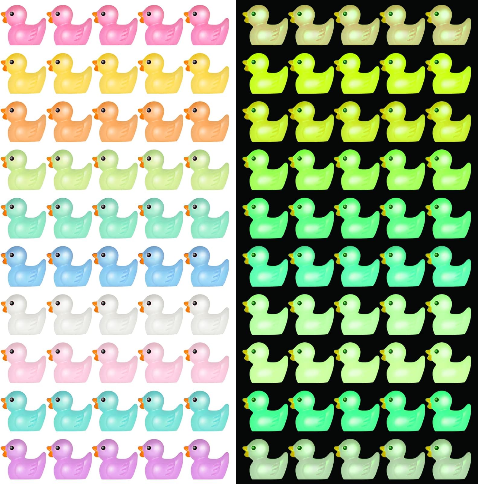 Fuyamp200Pcs Luminous Mini Resin Ducks Glow in The Dark Tiny Ducks Miniature Ornament Ducks DIY Charms for Garden Landscape Aquarium Dollhouse Birthday Party Room Crafts Decor(10 Colors)