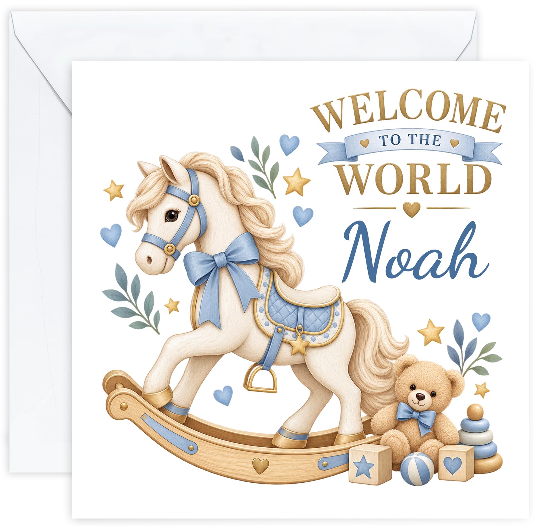 Personalised New Baby Boy Card with Name | Newborn Baby Boy Card | Congratulations on Your New Baby Card | Welcome to the World Card | Son Grandson Nephew Godson (Design 07)