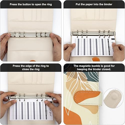 Miniatura 26 de Carpeta A5 recargable de piel sintética con 6 anillas, cubierta para cuaderno pequeño para papel de relleno A5, cubierta de planificador personal