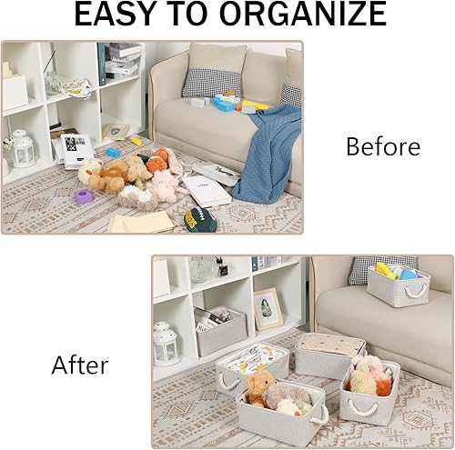 Vista 100 de Bidtakay Canastas pequeñas de almacenamiento de lona con asas [6 unidades] Contenedores de almacenamiento de tela azul marino de 11.8 x 7.8 x 5