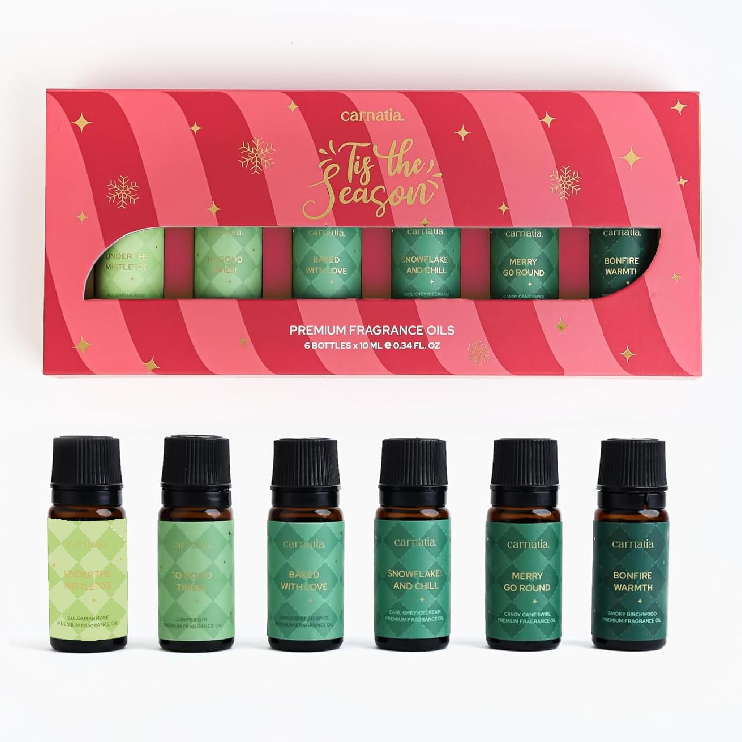 Carnatia Christmas Aroma Oil Set – 6 Cozy & Uplifting Scents for Diffusers, Relaxation & a Warm, Inviting Atmosphere | Festive Essential Oils for Home & Holiday Gifting!