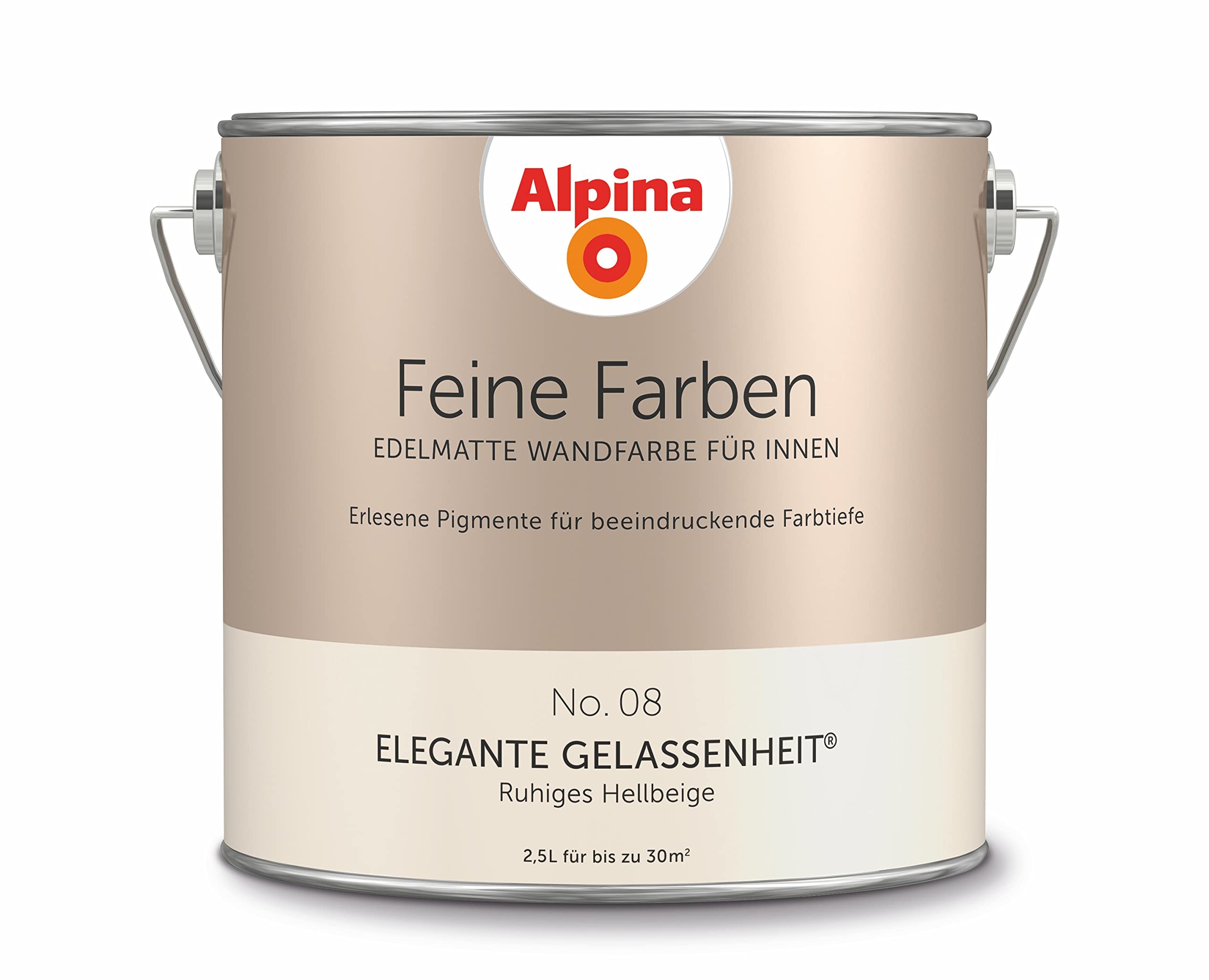 Alpina Feine Farben No. 08 Elegante Gelassenheit edelmatte Innenfarbe Wandfarbe Ruhiges Hellbeige 2,5 Liter
