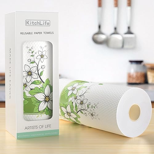 KitchLife Toallas de papel reutilizables 1 rollo 4 meses de suministro, rollos de papel lavables y reciclados, cero residuos sostenibles,