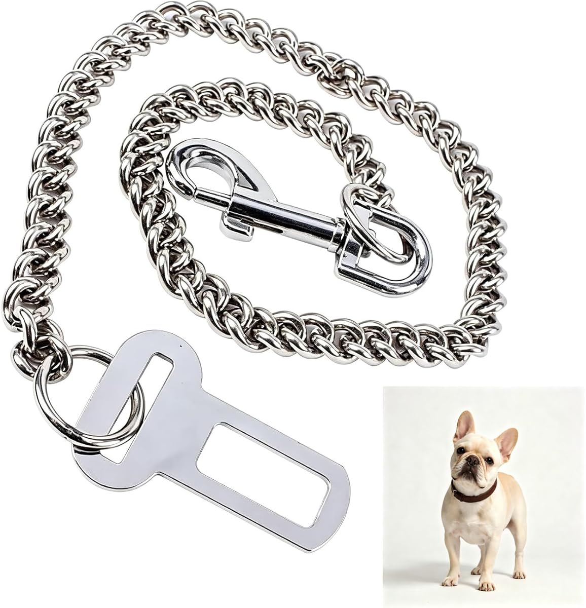 Dog Seat Belt for Car - Stainless Steel Pet Safety Restraint, Vehicle Travel Harness & Crash-Proof Tether Small Breed dogCarLeash Strap (Fits Most Cars & SUVs)- 24inch
