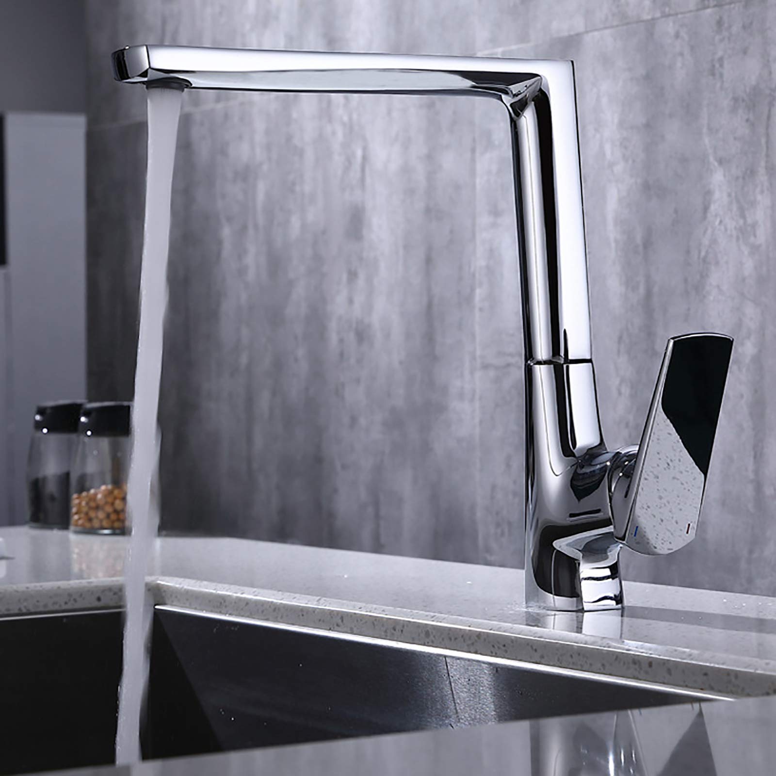 Robinet de cuisine pivotant 360° eau chaude et froide à trou unique chromé