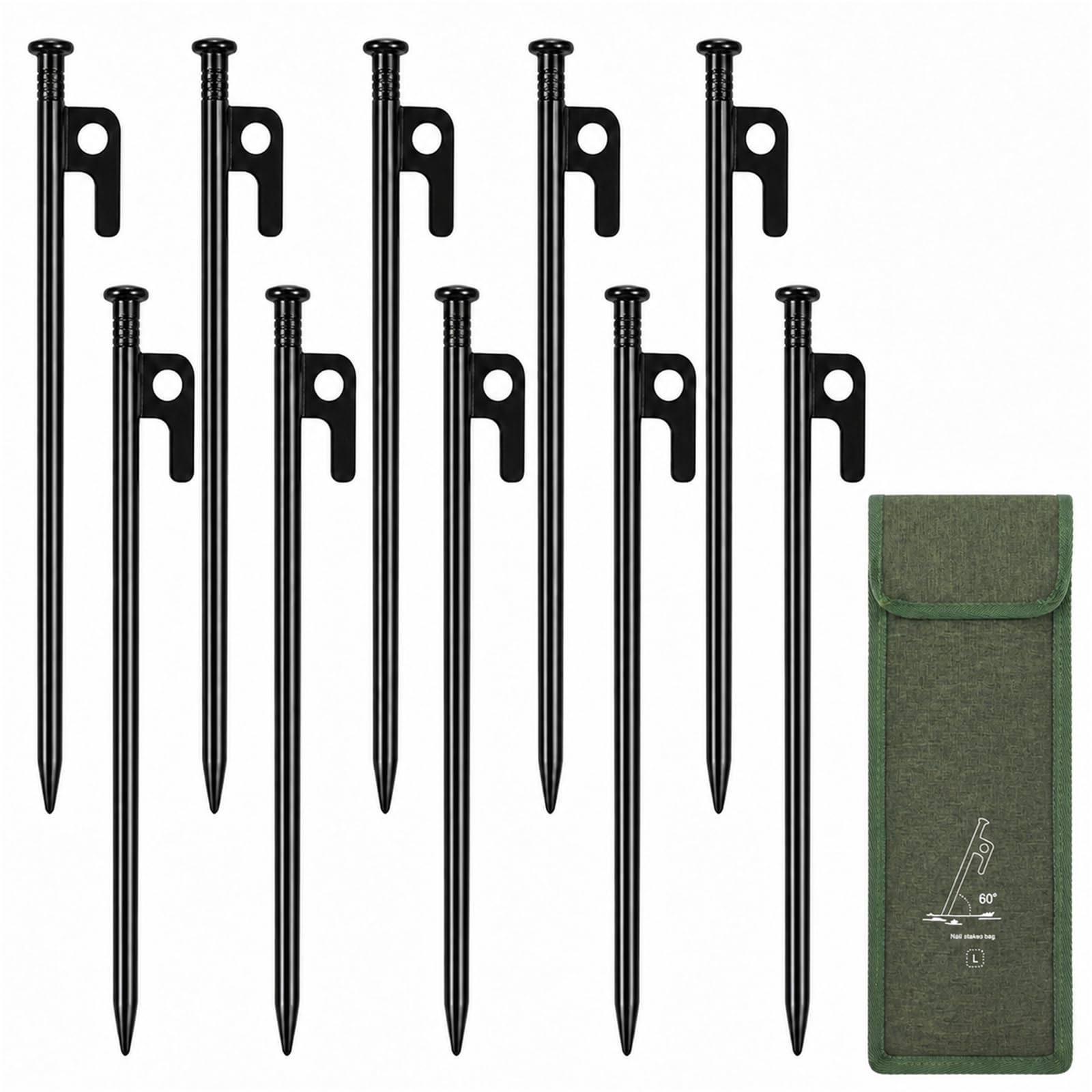 Trlyane 10 Pack Heavy Duty Metal Tent Pegs with Carry Bag, 30CM