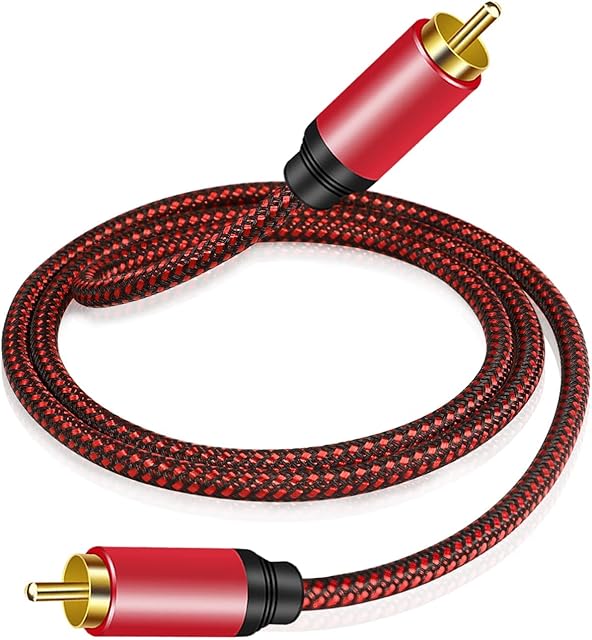 Digital Coaxial Audio Cable 5M,1RCA Male to 1RCA Male Subwoofer Cable Nylon Braided RCA Video Cable for Subwoofer, Home Theater, HDTV, Hi-Fi Systems (5M)