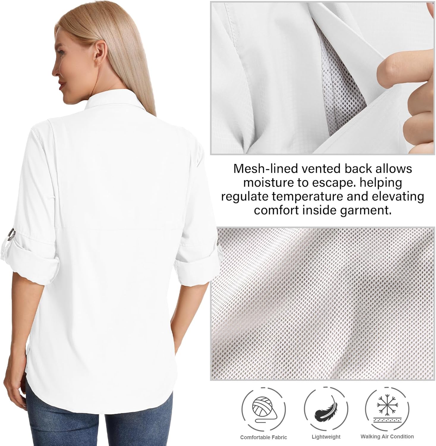 Womens Long Sleeve Sun Protection Hiking Fishing Shirts UPF 50+ UV Lightweight Quick-Dry Safari Shirts Womens Outdoor - Image 2