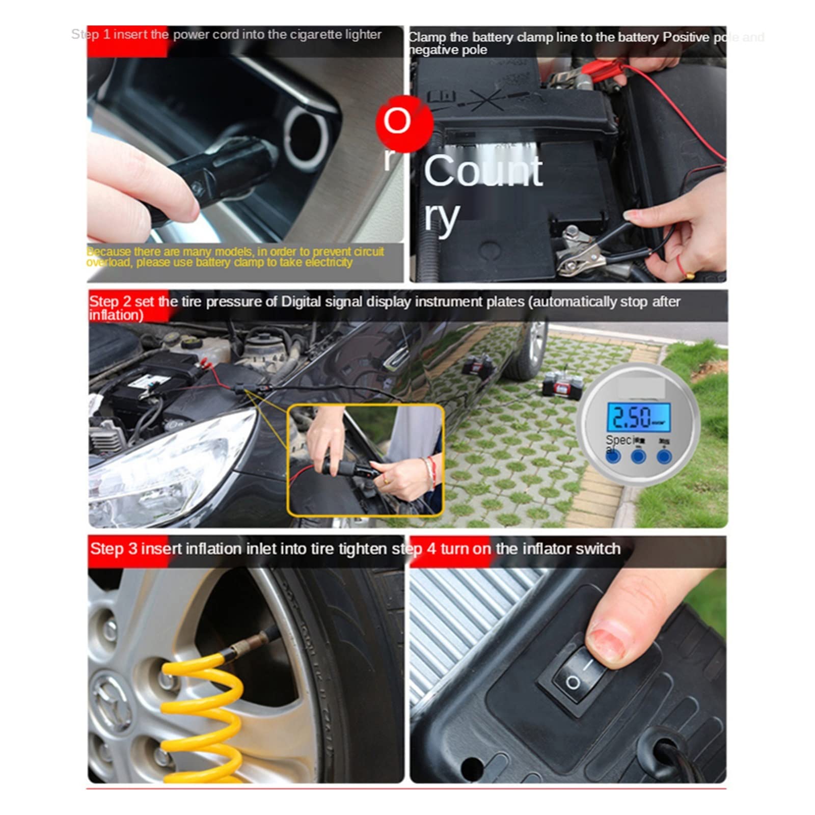 Cyfrowe ustawienie ciśnienia 12v sprężarka powietrza do nadmuchiwania opon samochodowych podwójny cylinder metalowy nadmuchiwacz do opon samochodowych wysokociśnieniowa pompa powietrza