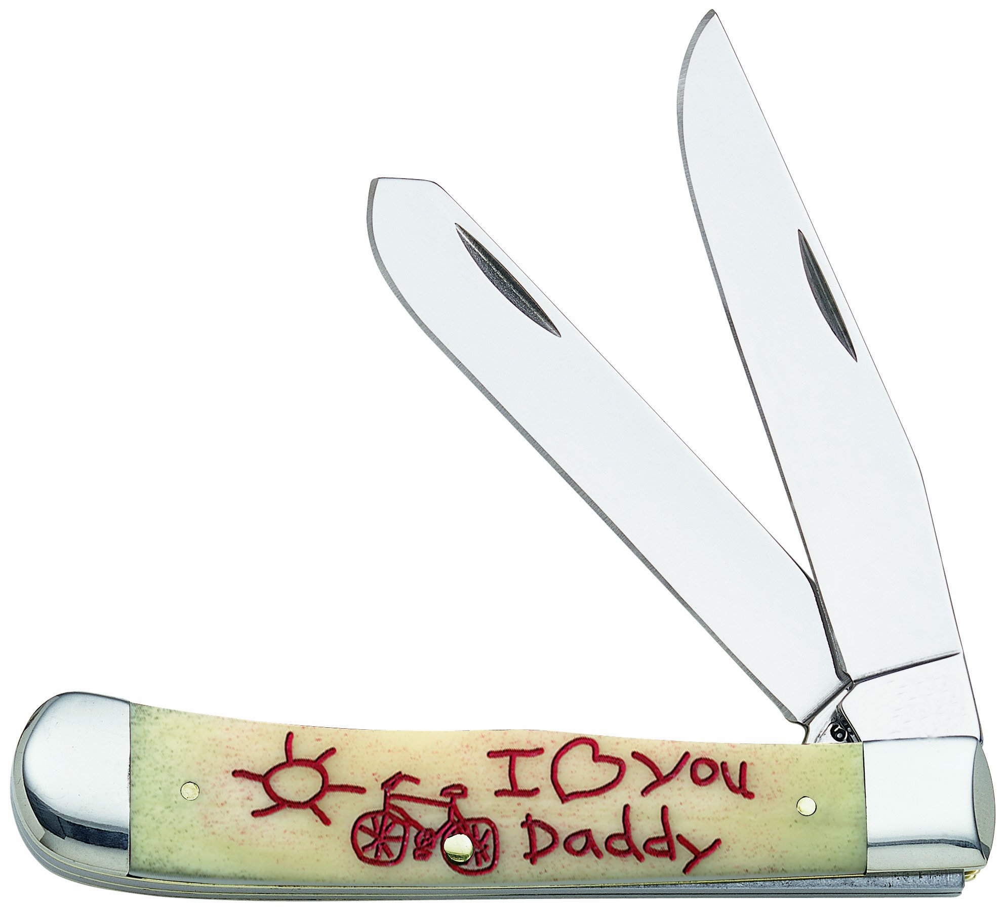 Case WR XX Pocket Knife I Love You Daddy W/Bike Oatmeal Smooth Bone Trapper Item #9230 - (6254 SS) - Length Closed: 4 1/8 Inches