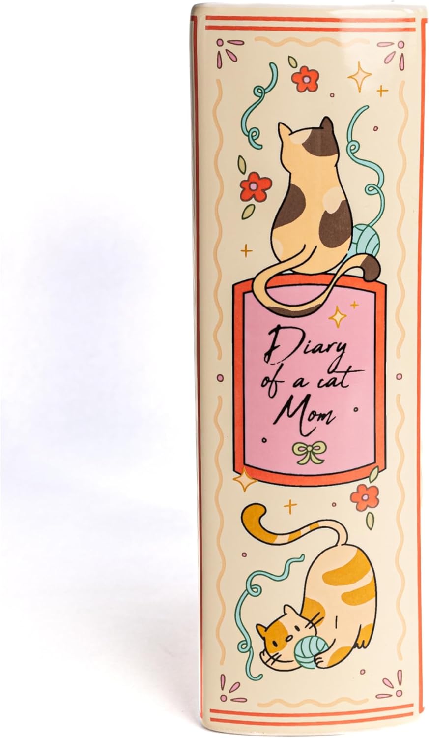 Occasionals Book Shaped Ceramic Vase, for Home Decor, Cute Bookshelf Decor, Unique Gift for Book Lovers, Readers, Cat Lovers and Cat Mom. Decorative Flower Vase for Home Office, Kitchen, Bookshelf - Image 7