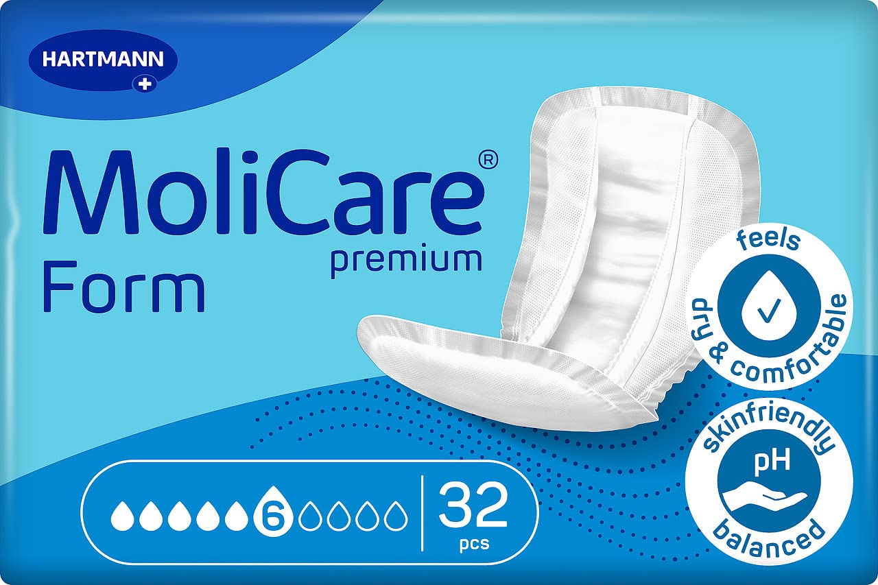 Molicare Foremka premium 6 kropli, do średniego nietrzymania moczu: maksymalne bezpieczeństwo, dodatkowa ochrona przed wyciekiem i dyskrecja dla kobiet i mężczyzn, 4 x 32 sztuki