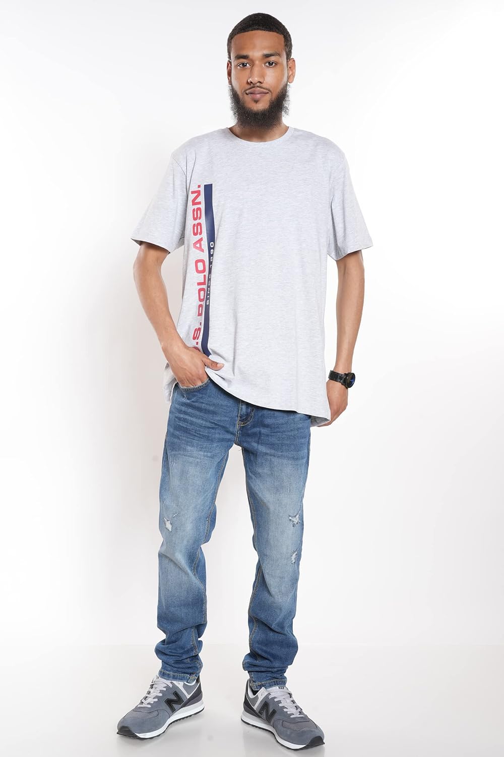 U.S. Polo Assn. Short Sleeve Crew Neck Vertical USPA Graphic Tee Light Grey Heather MD - Image 3