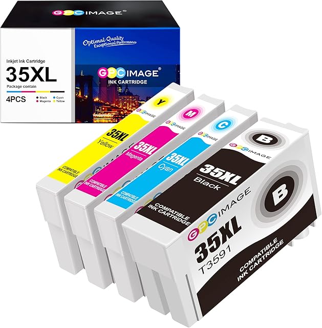 GPC Image Compatible Ink Cartridges Multipack Replacement for Epson 35XL 35 XL for WorkForce Pro WF-4720DWF WF-4725DWF WF-4730DTWF WF-4730DWF WF-4740DTWF WF-4740DWF(Black Cyan Magenta Yellow, 4-Pack)