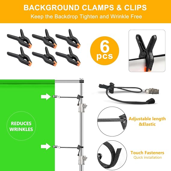 Photo Backdrop Stand Heavy Duty 8.5x10Ft Stainless Steel Support Kit | Adjustable Back Drop Stand with Clamps Clips Carry Bag, Background Support System for Photography Party Livestream Photoshoot