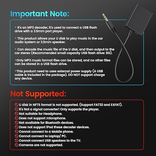 Miniatura 2 de ANDTOBO Adaptador de audio USB a auxiliar, adaptador macho de 0.138 in a USB hembra para reproducir música con unidad flash en el coche