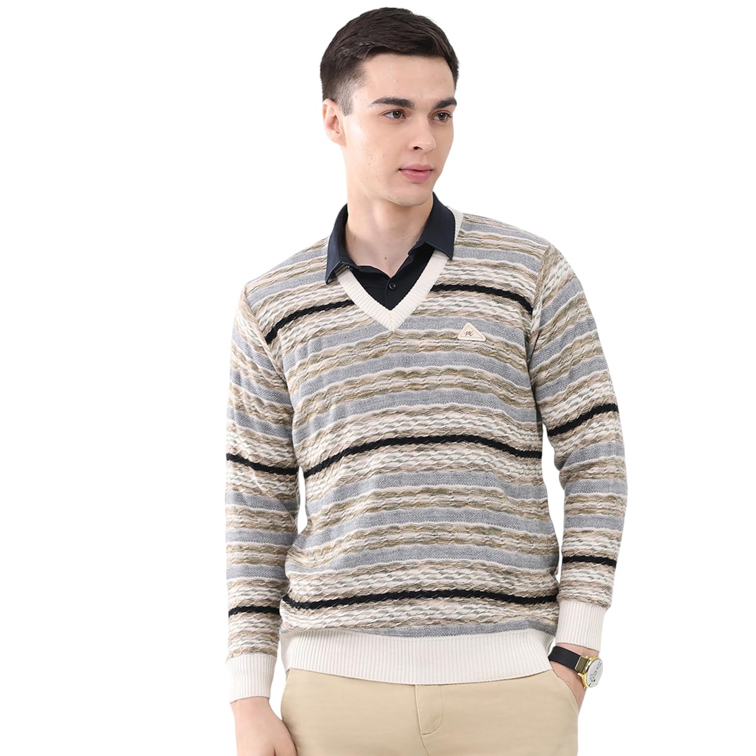 Men Regular Fit Abstract Pattern V Neck Pull On Full Sleeve Winter Pullover|Woollen Sweater for Mens Wool Cardigan|Winter Pullover for Men's (Pack of 1)