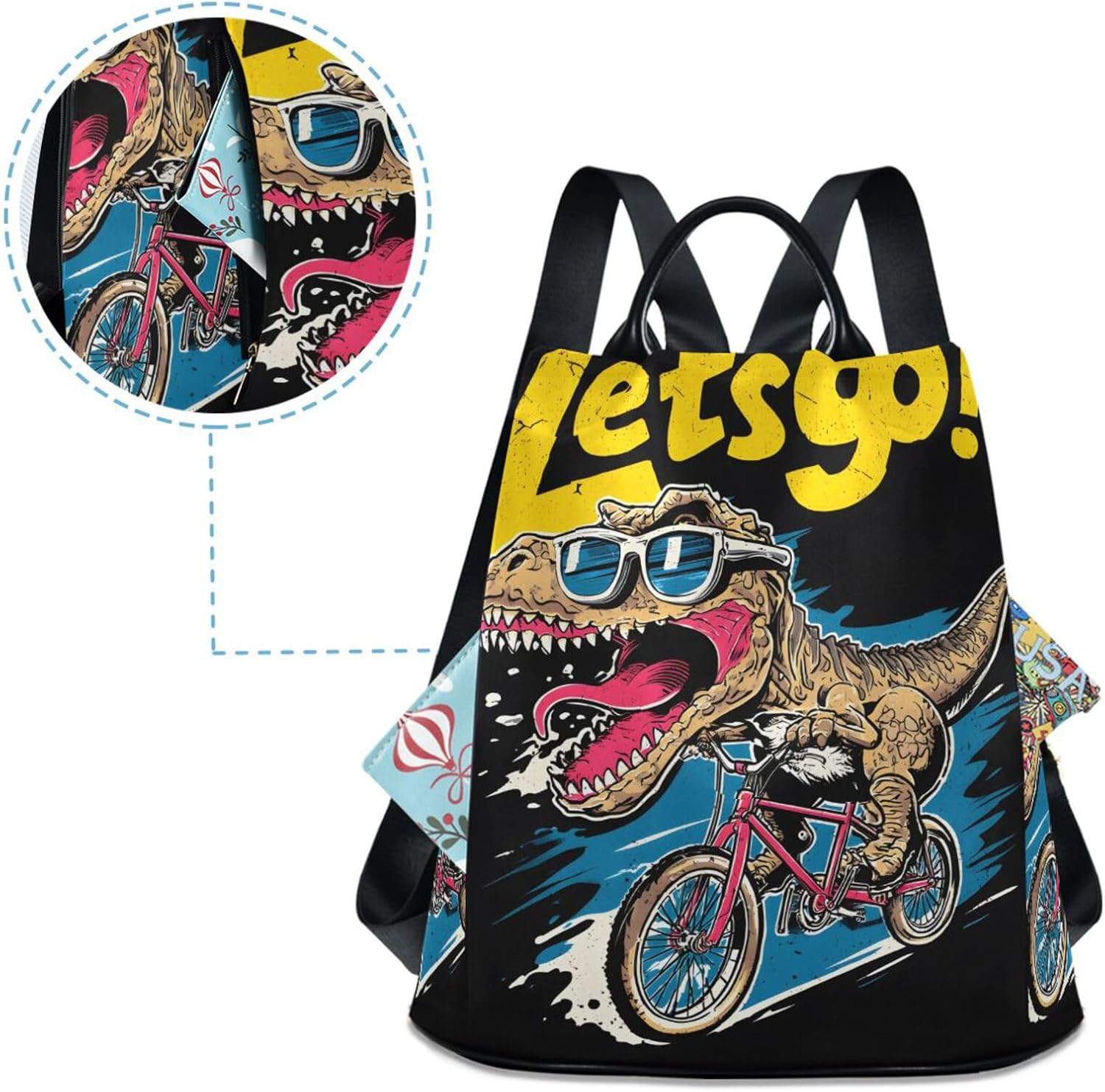 ALAZA Dinosaur Bike Backpack Purse for Women Anti Theft Fashion Back Pack Shoulder Bag