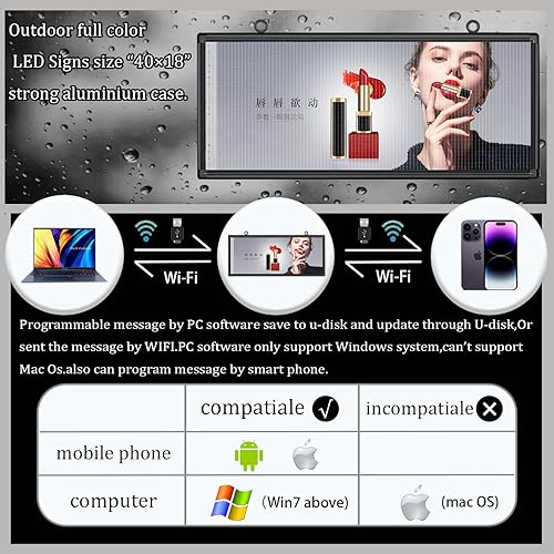 Miniatura 3 de Letrero LED P6 de 40 x 18 pulgadas, tablero de mensajes LED WiFi para exteriores con pantalla LED programable de alta resolución compatible con