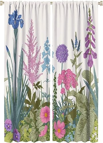Miniatura 361 de Retro 70s Floral Blackout Window Curtains, Watercolor Flower Plant Rustic Modern Style Pattern Window Drapes, for Bedroom Living Room 42x45in 2