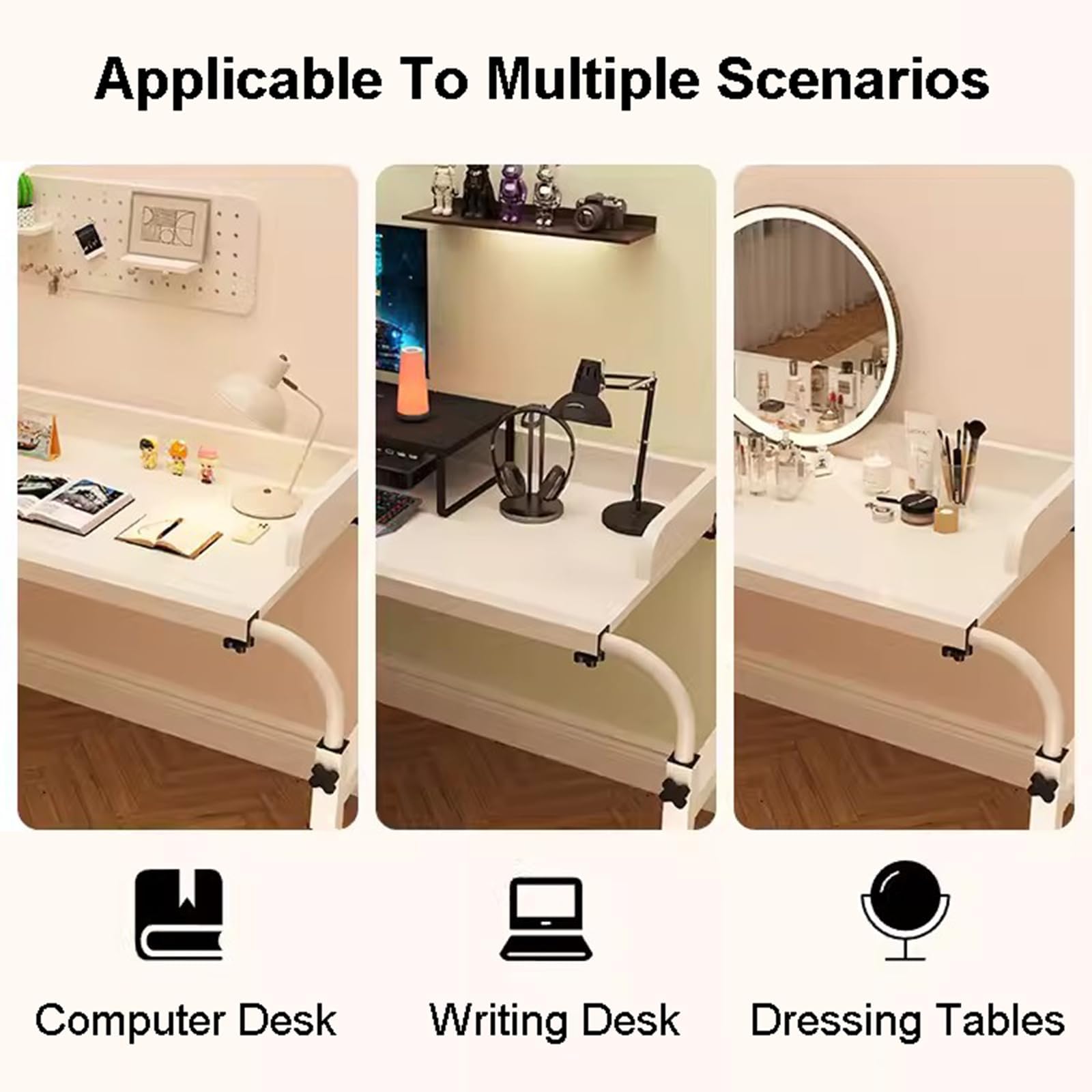 Mesa de cama ajustable con ruedas para laptop, mesa de noche ajustable en altura y longitud con ruedas, almacenamiento práctico, perfecto para el trabajo y el ocio (acabado de madera)