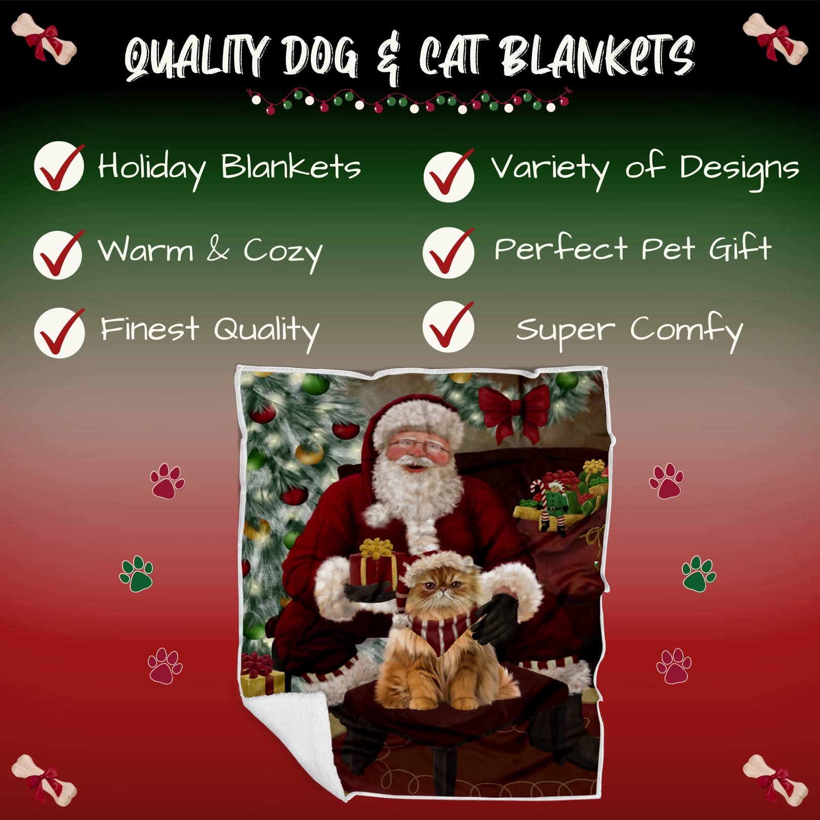 Doggie of the Day Persian Cat Blanket - Santa's Christmas Surprise - Super Soft & Warm Pet Theme for Sofa or Bed, Warm Fleece, Sherpa or Woven Material, BLNKT164241 (50x60 Woven)