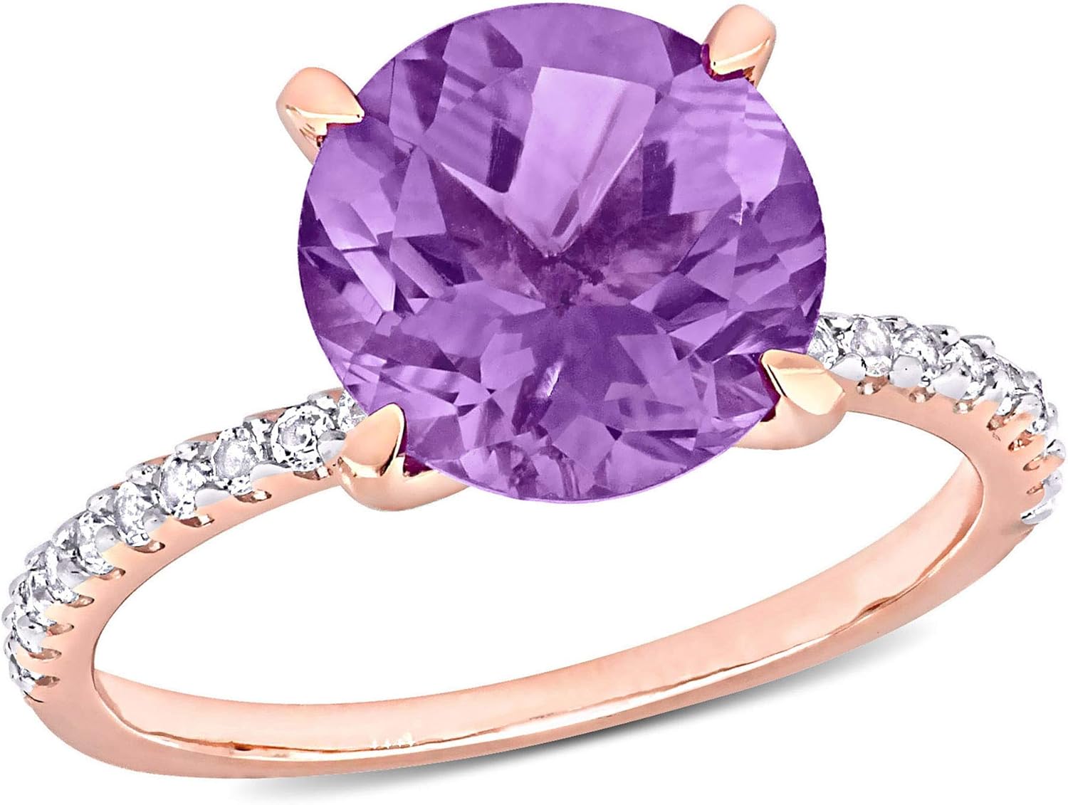 Womens Round Cut Amethyst Or Garnet and White Topaz Gemstone 4-Prong Solitarie Ring in Rose Or Yellow Gold Flash Plated 925 Sterling Silver