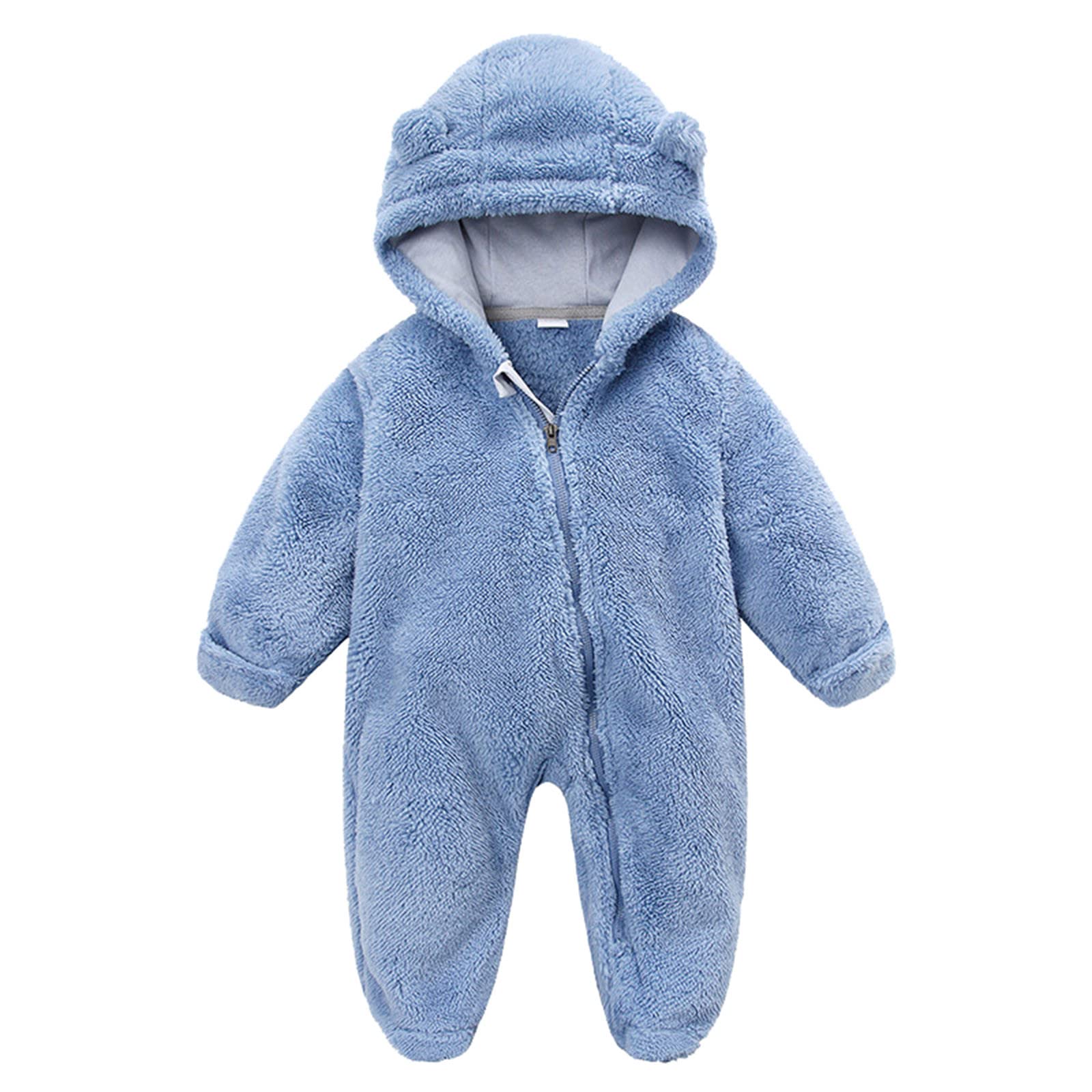 Girl Boy Rompers Bear Ear Hooded Jumpsuit Fleece Long Sleeves Zipper Bodysuit Winter Warm Snow Clothing