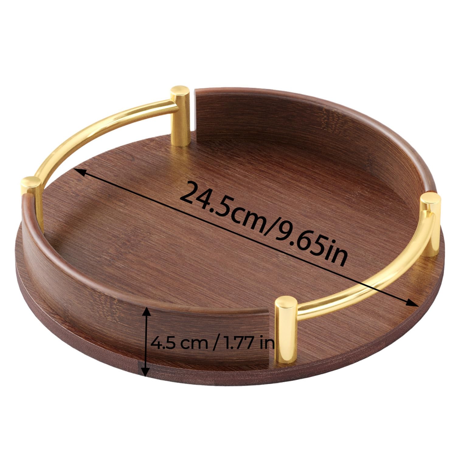 Bandeja de bambú para servir – Plato de cocina redondo con asas de plástico para desayuno, té, café y pan – 25 x 25 cm
