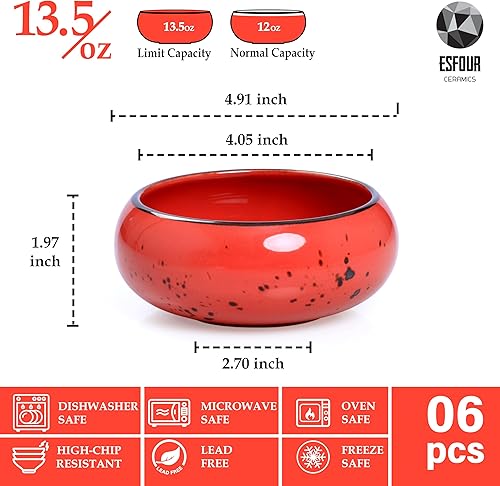 Miniatura 2 de Cuencos pequeños de postre artesanales  12 onzas, juego de 6  microondas, horno, lavavajillas, helado, sopa, aperitivos, arroz, cereales, chile,