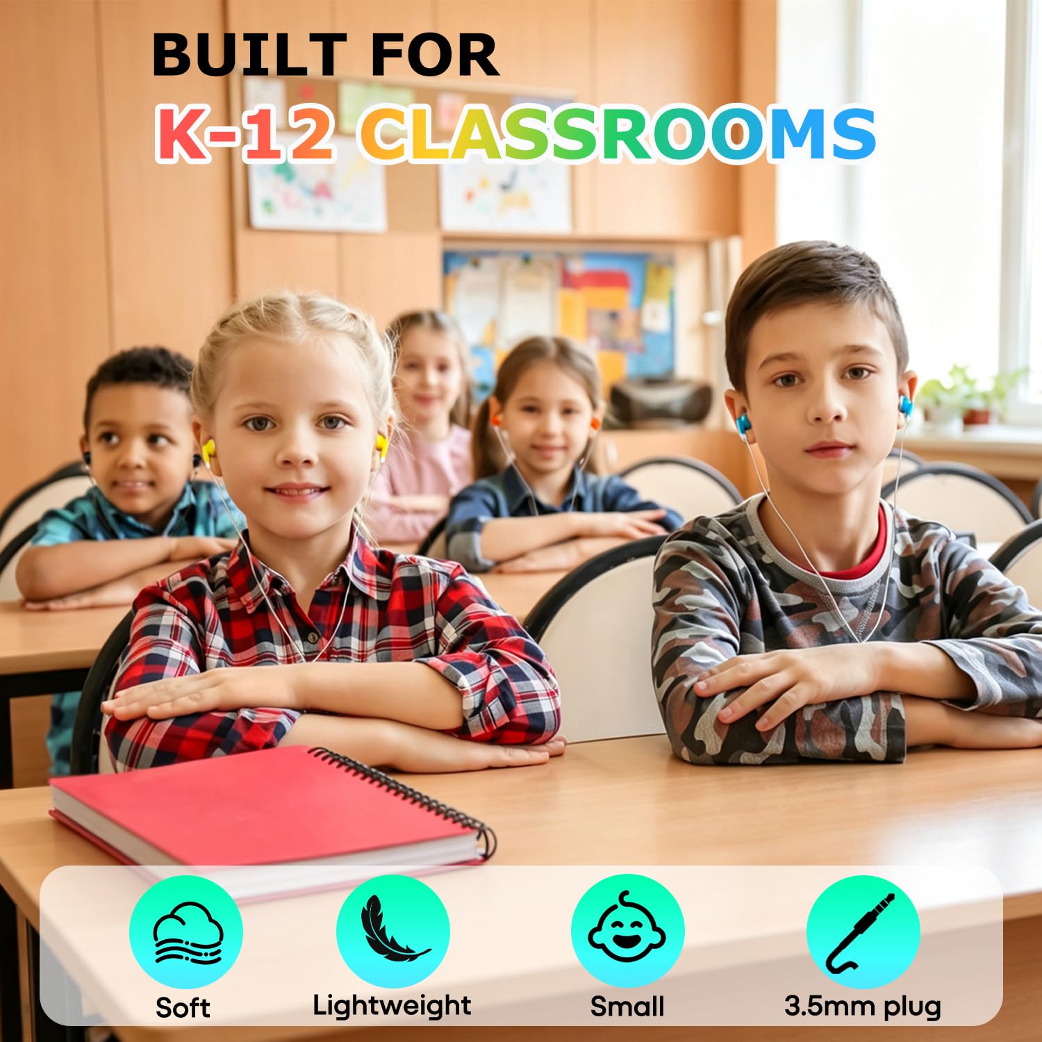 Confezione da 30 auricolari per aula per bambini, per classe, ragazzi, ragazze, adulti (8 colori misti)