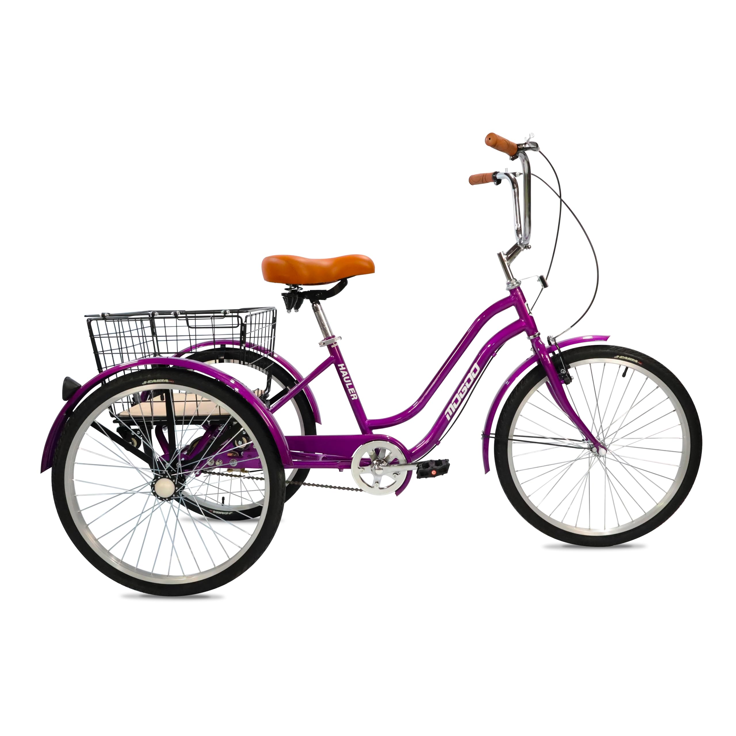 Mogoo Hauler Adult Tricycle - 24/26 Inch - Steel Frame, Removable Rear Basket With Wheels, Alloy Rims, Parking Brake, Saddle with Springs, Vintage Design, Perfect for Shopping