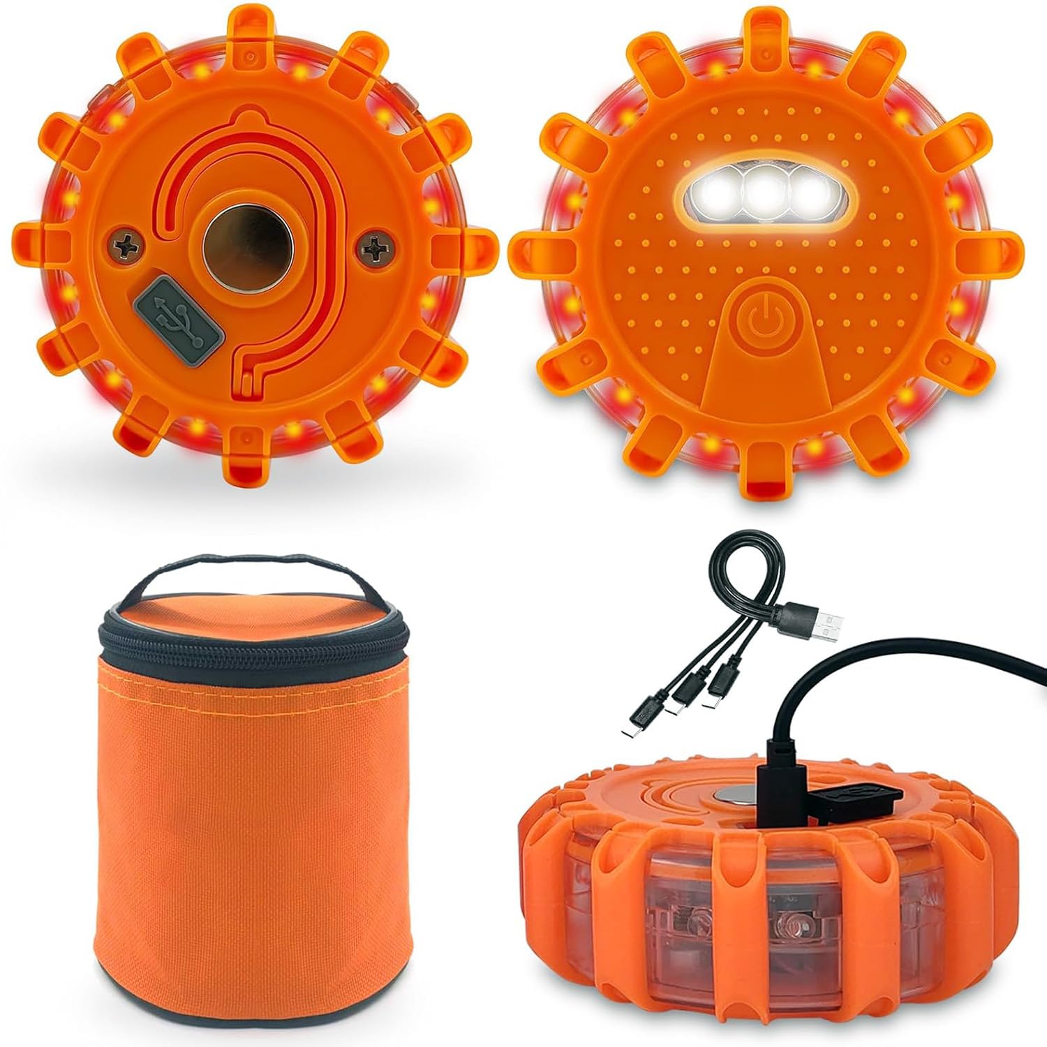 Lot de 3 feux d'avertissement LED rechargeables avec aimant et crochet, 9 modes clignotants, feux d'avertissement étanches et éclairage de secours pour bateaux, camions, voitures, camping, alpinisme