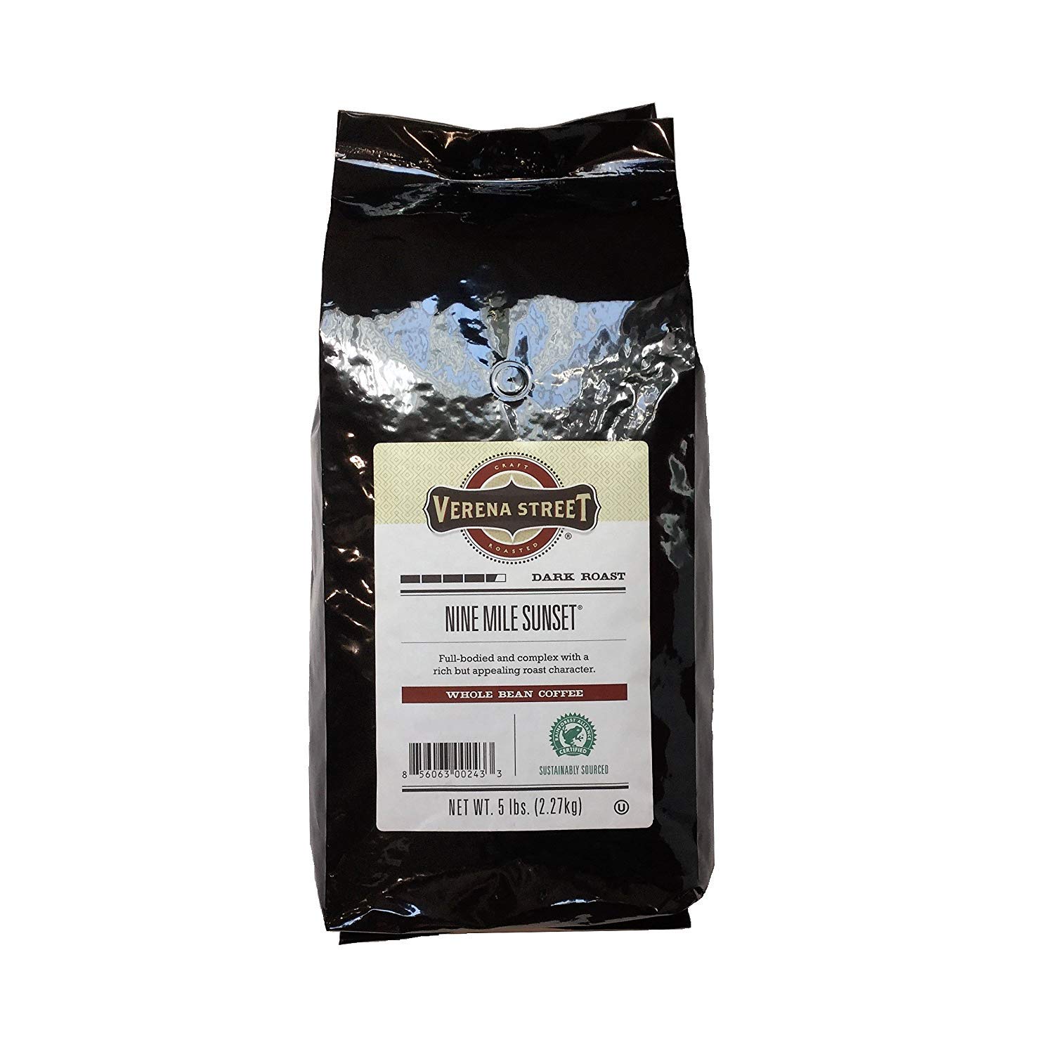5 Pound Whole Bean Coffee, Dark Roast, Nine Mile Sunset, Rainforest Alliance Certified Arabica Coffee