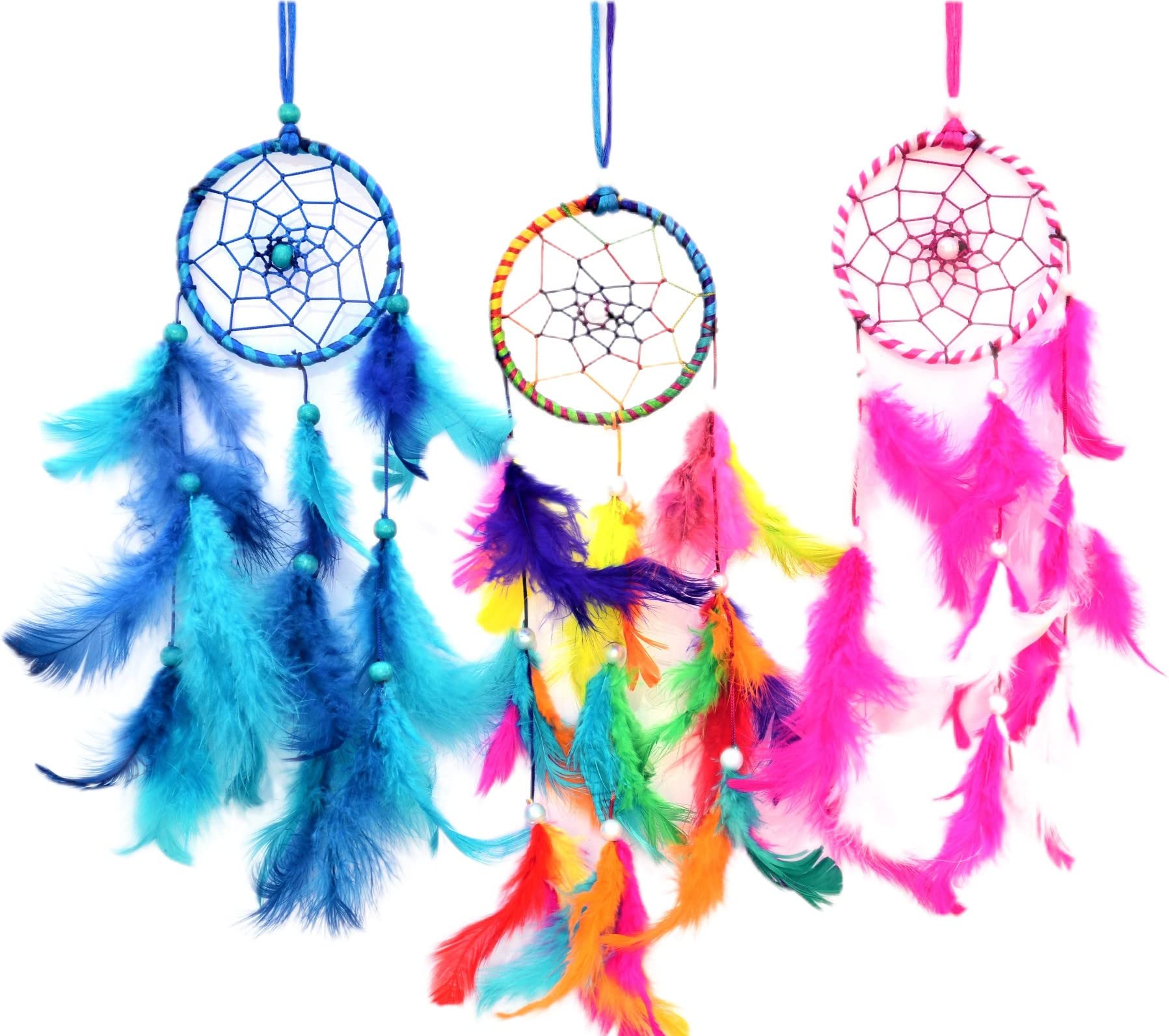 FASTDAP Dream Cacher Wall Hanging Handmade Wall Art for Bedrooms,Office,Balcony,Outdoors,Garden,Home Wall Hanging Design Feather Dream Catcher (12 inch, Blue, Pink, Multicolor)