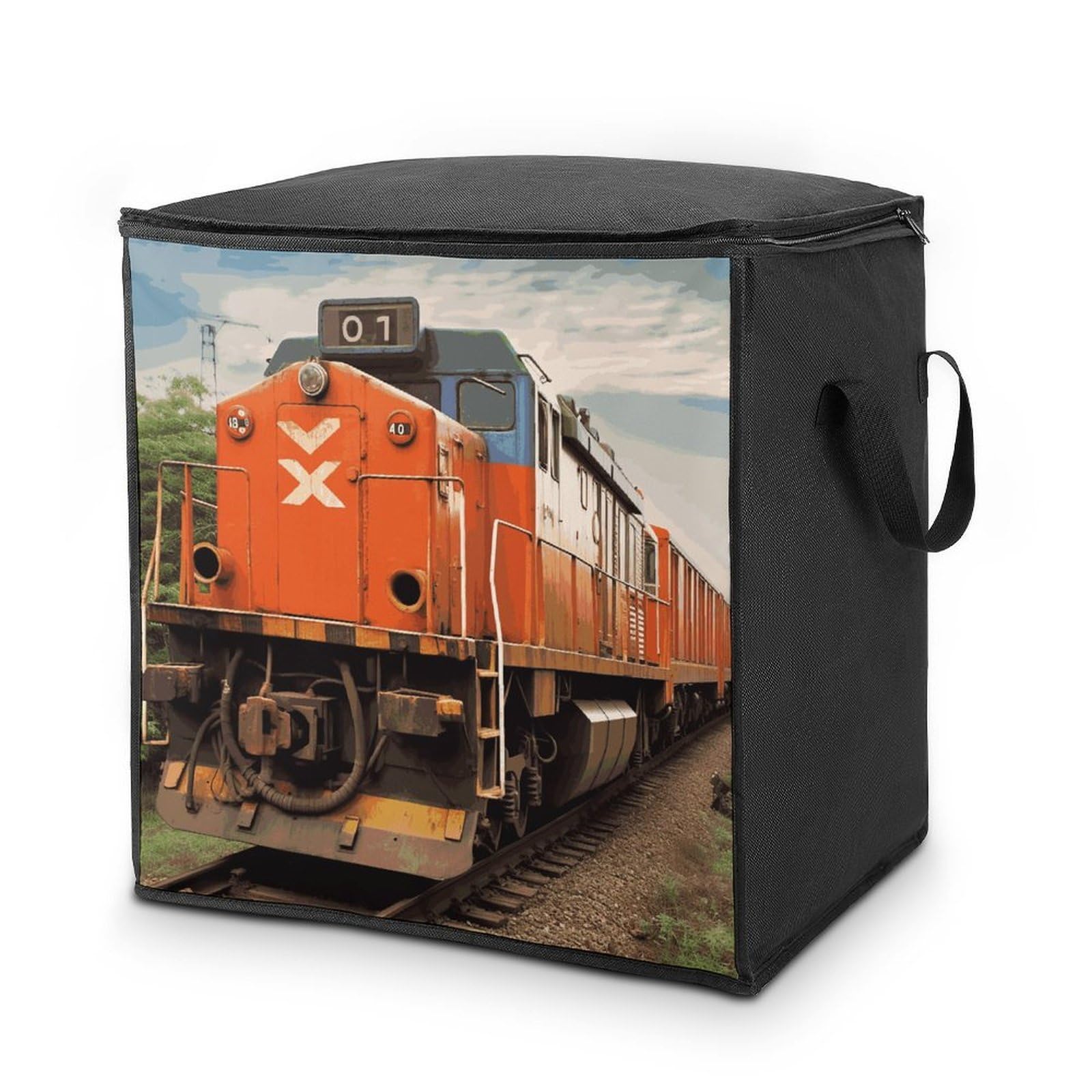Train Storage Bag with Zippers And Handle Extra Large Bedding Comforter Storage Bag Foldable Blanket Storage Bags Fabric Moving Bags for Closet Organizer (70L)