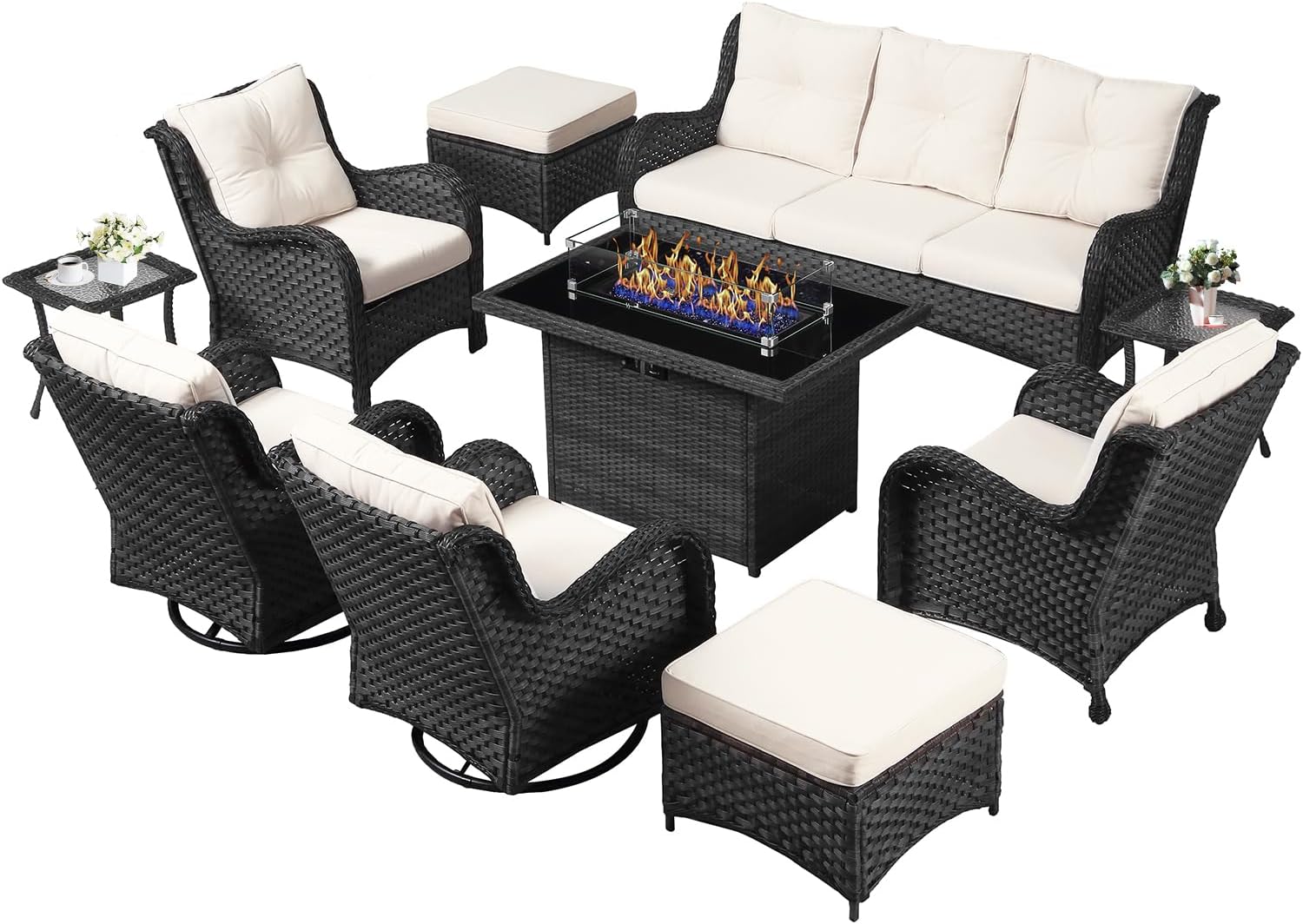 LayinSun 10 Pieces Outdoor Patio Furniture Set with Fire