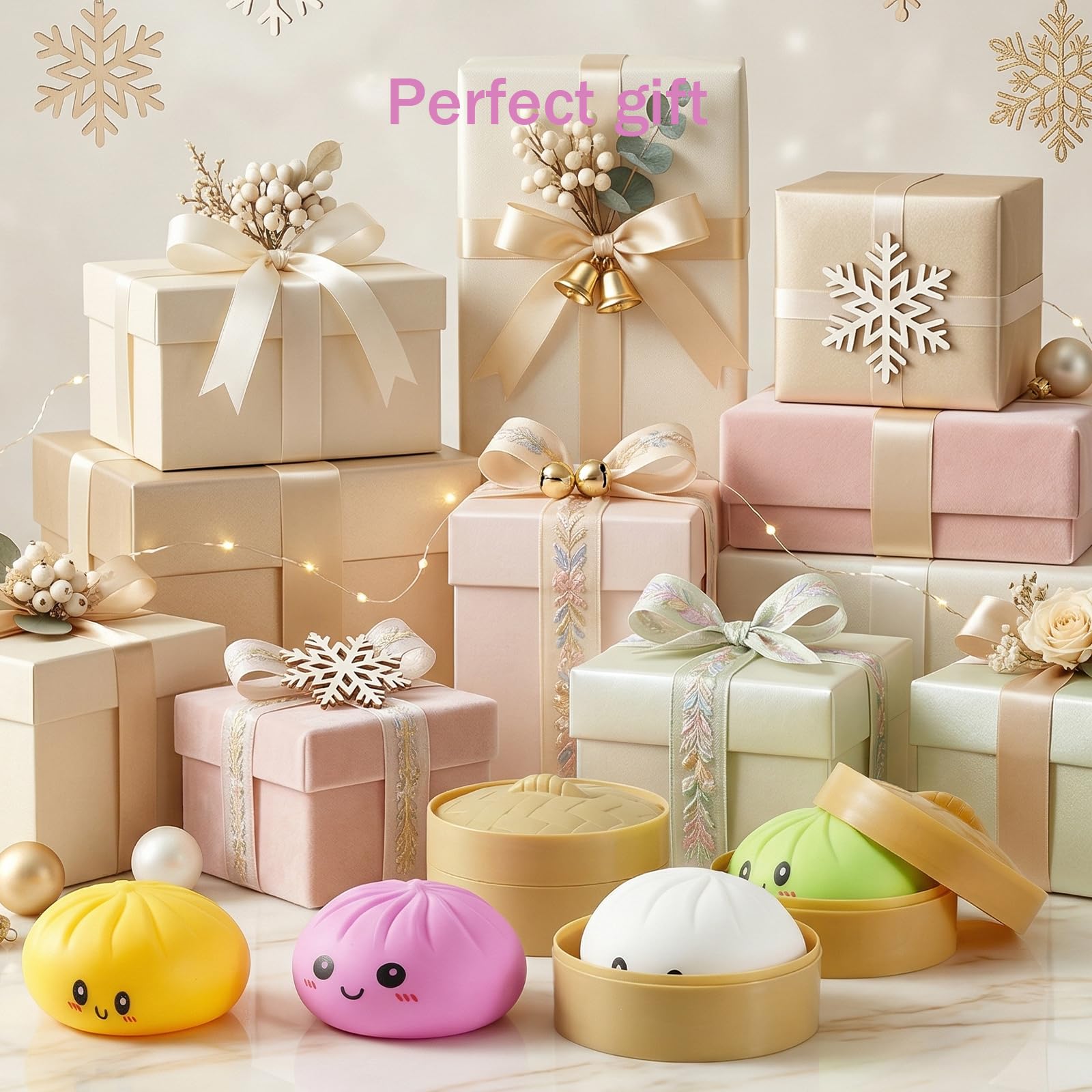 Dumpling Squishy Toys, Gaint Dumpling Squishy Mystery Box, Colorful Squishies Dumplings Stress Balls Toy, Stocking Stuffers with Food Steamer Stretchy Desk Toy (Pink) — view 6