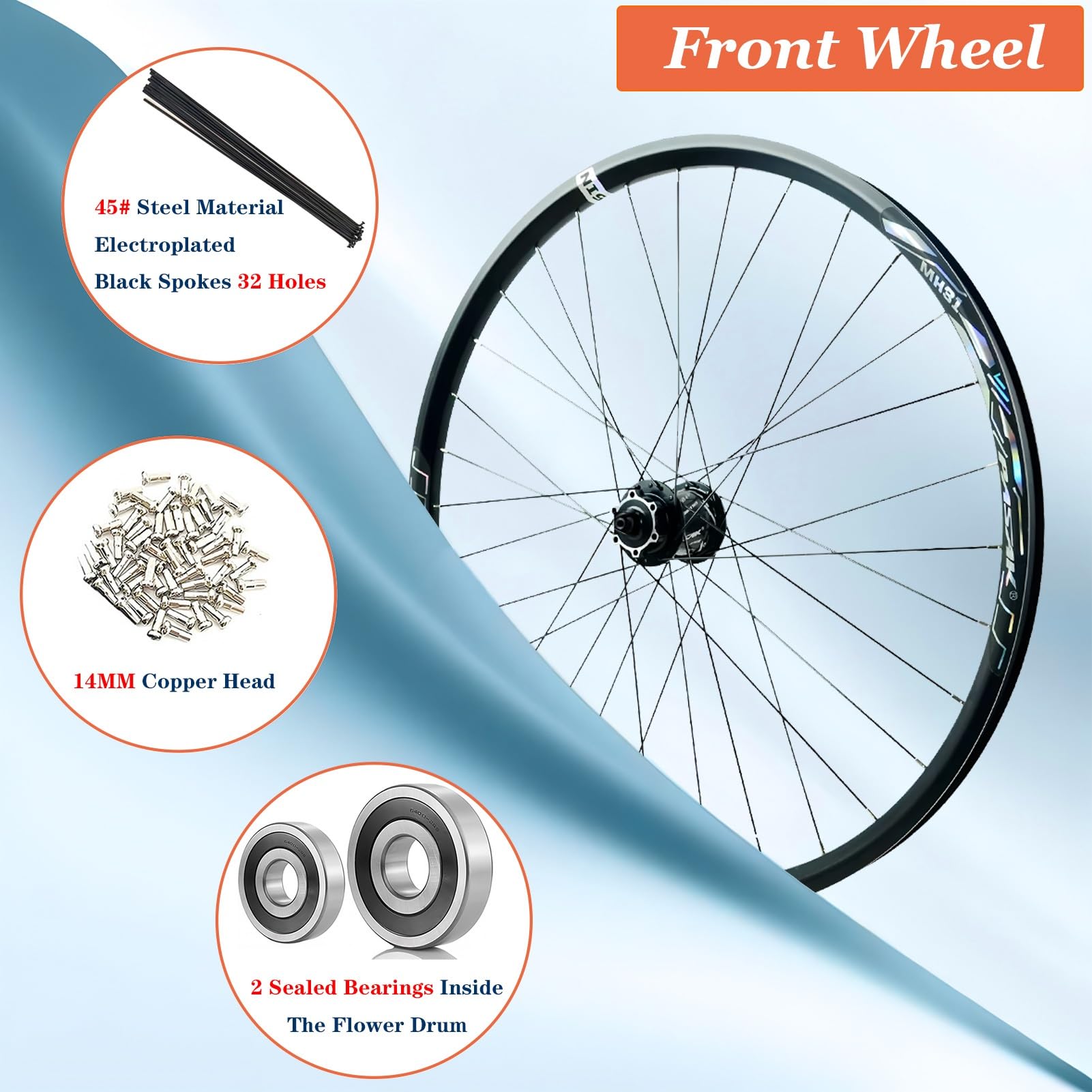Paire De Roues VTT 26/27.5/29 Pouces - Jantes Alliage Double Paroi, Freins à Disque, Compatible 7-12 Vitesses & Pneus 1.25-2.25" (Multicolor) - 3