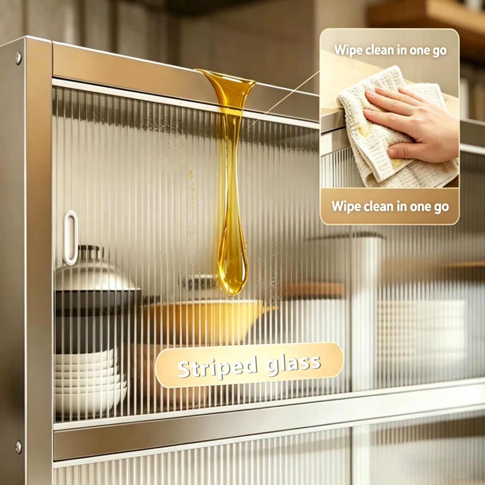 Armadietto portaoggetti da parete, struttura in acciaio inox con porta scorrevole in acrilico, facile da montare, capacità di carico 25 kg, per cucina o soggiorno