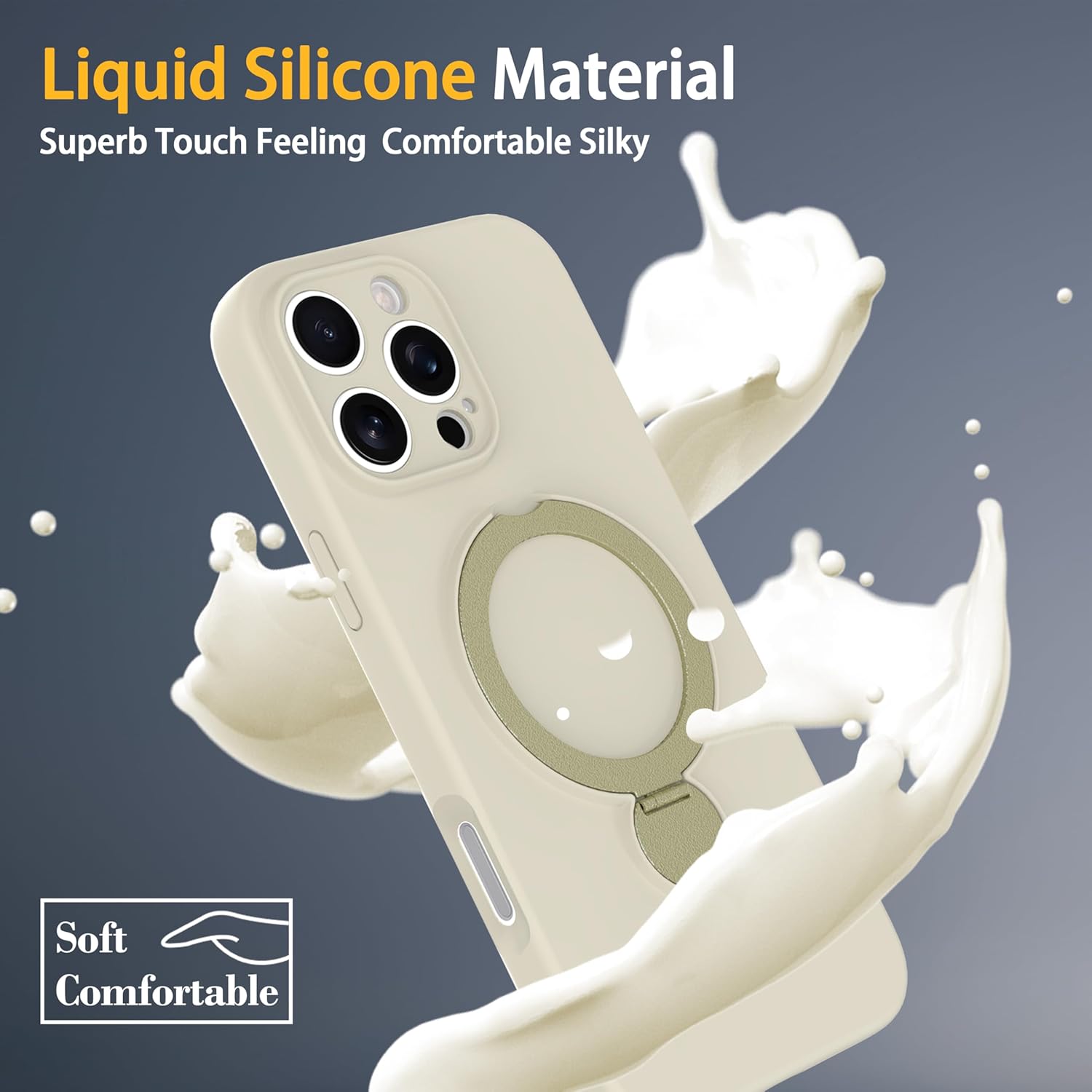 Upgraded 360° Spin for iPhone 14 Pro Max Silicone case with Invisible Stand, Soft Anti-Scratch Microfiber Lining Inside Phone Cover with Kickstand Rotatable for Women and Men, Aq White - Image 2