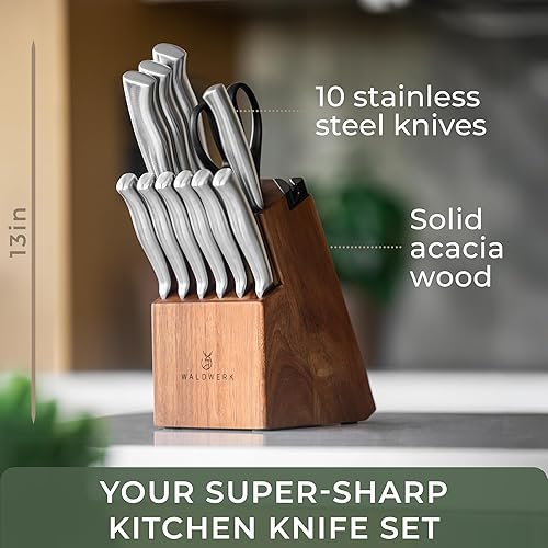Miniatura 2 de WALDWERK Juego de cuchillos  Juego de 11 cuchillos de cocina con bloque y afilador integrado  Juego de cuchillos de cocina  Juego de cuchillos de