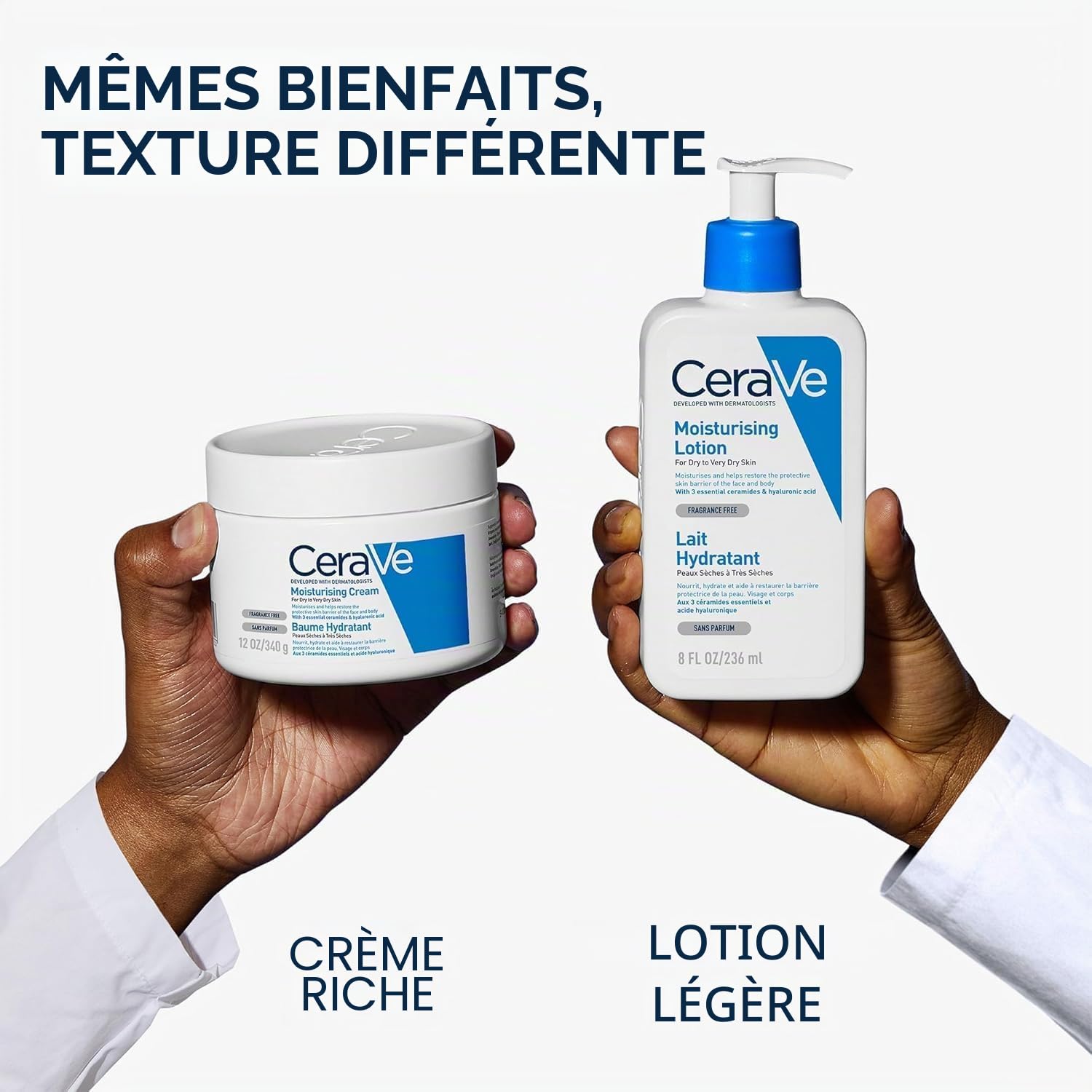 CeraVe Lot de 2 crèmes hydratantes – Avec acide hyaluronique et 3 céramides essentielles – Hydratation riche pour le visage et le corps secs à très secs, convient aux peaux sensibles 454 g x 2