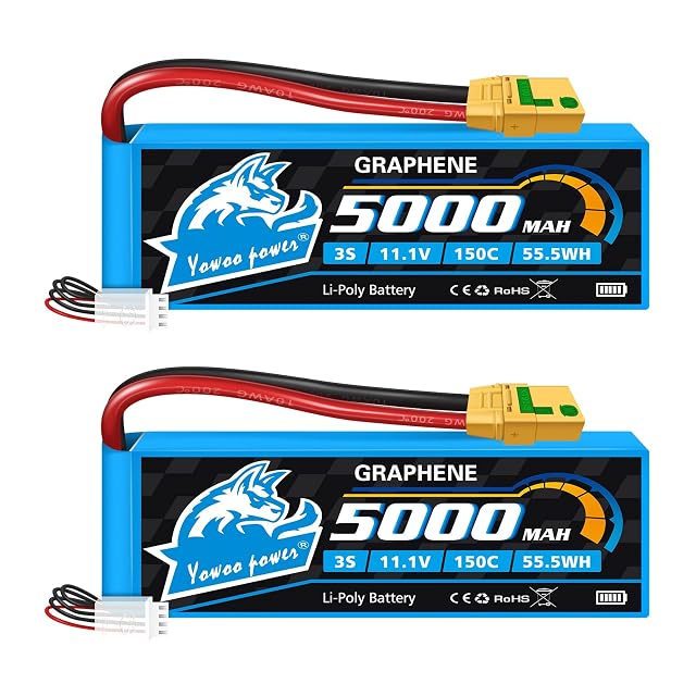 Yowoo 3S Lipo Batería 5000mAh 11.1V 150C RC Baterías de Grafeno con Amass XT90-S Conector para RC Helicóptero…
