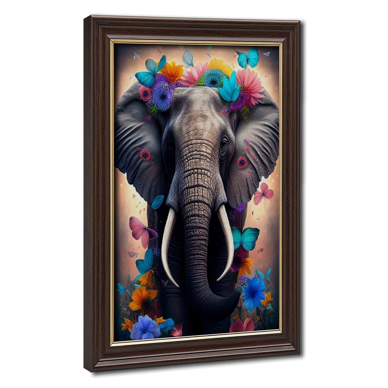Bareronor Mokume Gane Frame-Style Elephant Family Canvas Poster For Bedroom Decor Gift