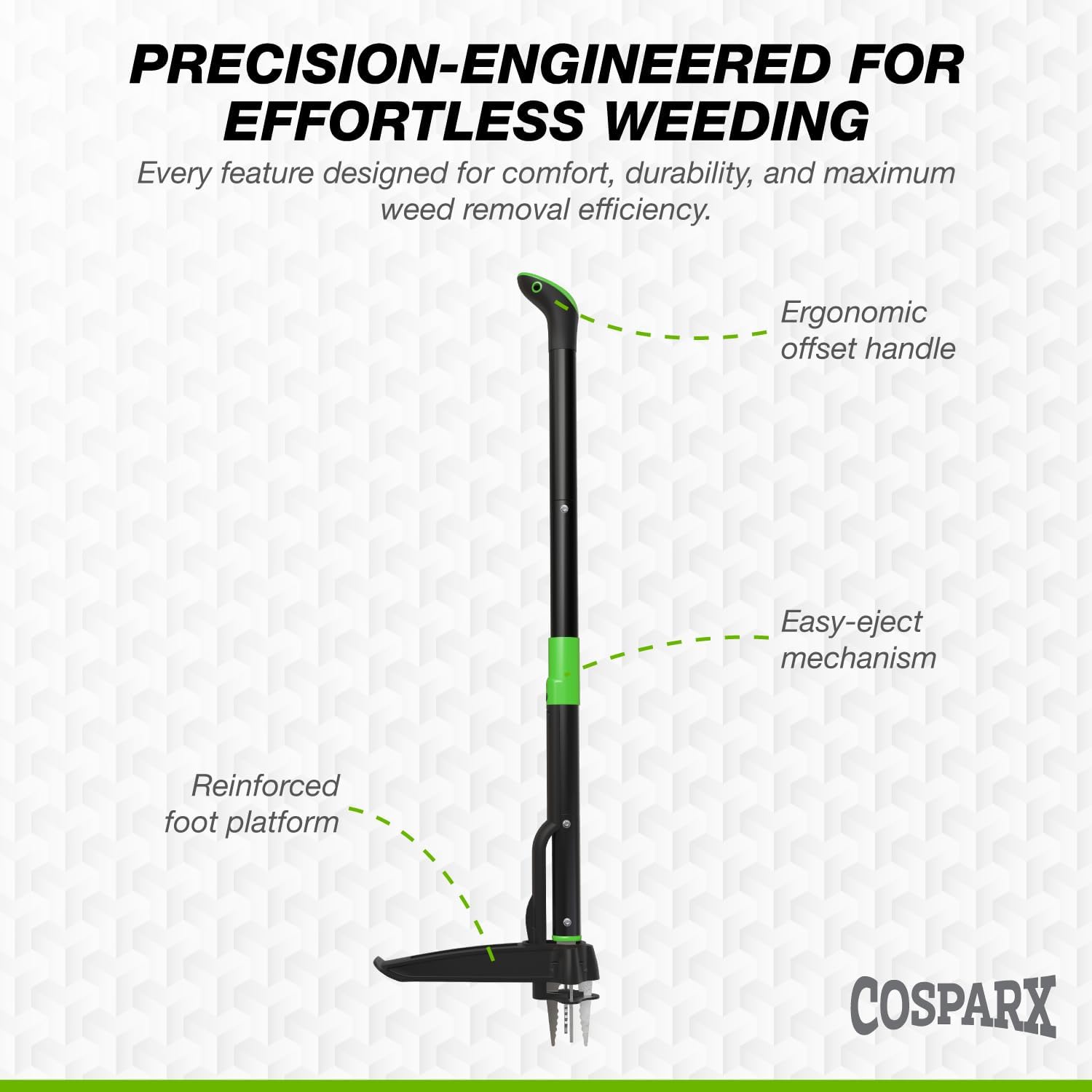 Weed Puller Tool with Long 43” Handle, No Bending, Easy Eject – Removes Weeds Effortlessly, Sturdy Foot Pedal & Lightweight Aluminum - 4-Claw Hand Weeding Tool