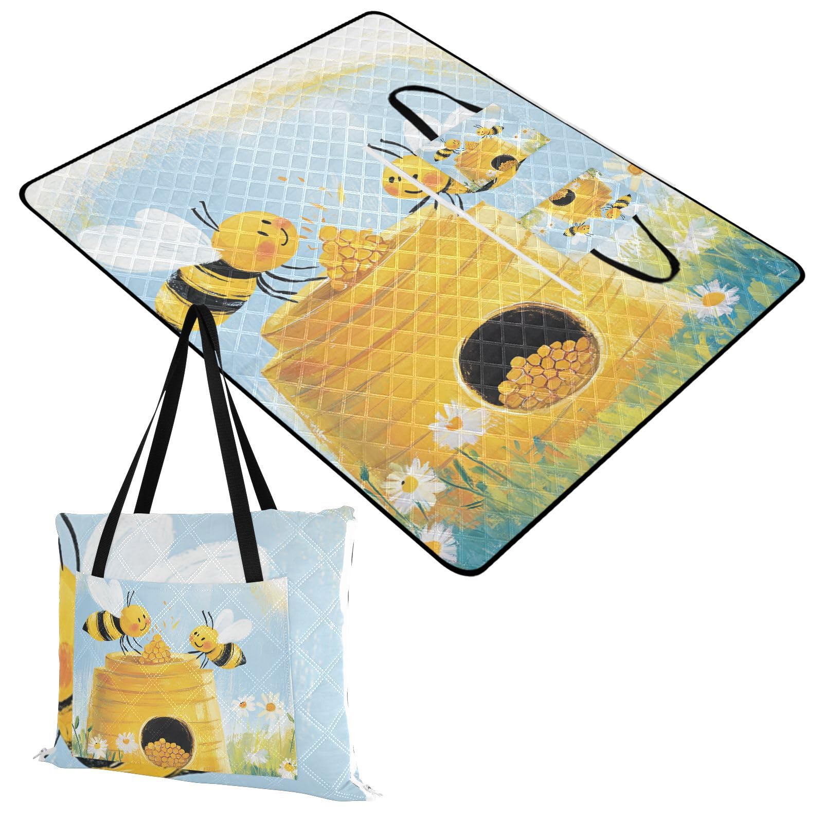 Lake Day Essentials składana przenośna mata do zabawy na zewnątrz 200 x 380 cm na rodzinne artykuły piknikowe, zbierająca pszczoła miód ul